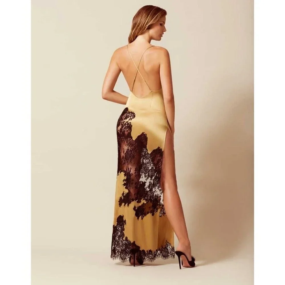 Agent Provocateur Nayeli Gold Black Silk Slip Dress AP2 Small - Picture 3 of 16